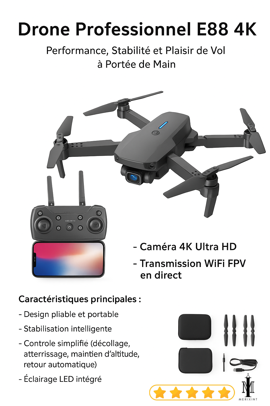 Drone professionnel 4K, FPV