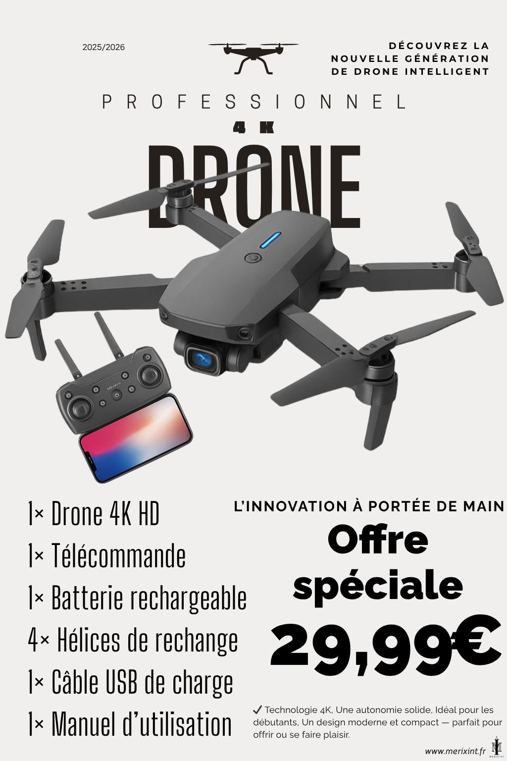 Drone professionnel 4K, FPV